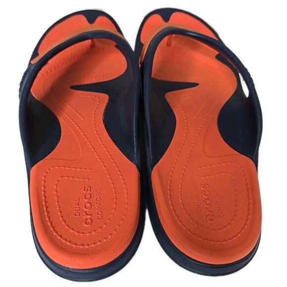 Crocs Orange Blue Modi Dual Comfort Sport Flip Flops Men’s Size 12 Broncos - Picture 2 of 7